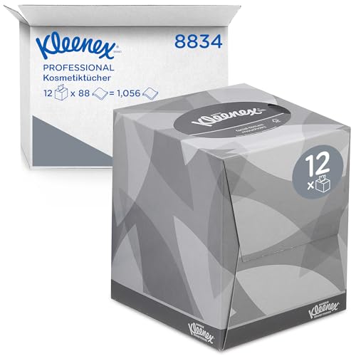 Kleenex Kosmetiktücher - 8834 - Kleenex Box - 12x88 (1,056 Papiertaschentücher), weiß 2-lagig