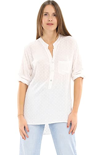 Malito Damen Bluse mit Punkten | Tunika mit ¾ Armen | Blusenshirt auch Langarm tragbar | Elegant - Shirt 3419 (weiß)