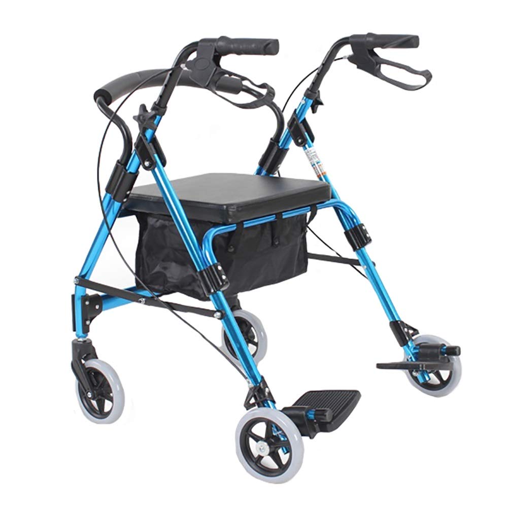 Blauer 2-in-1-Rollator für ältere Menschen, tragbarer Schwerlastrollstuhl mit großen Rädern und Sitz, Bremse und Rückenlehne, zusammenklappbarer Gehwagen