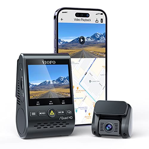 VIOFO Dual Dashcam, 2K 1440P 60fps + 1080P 30fps Front- und Heck Auto Kamera mit Wi-Fi-GPS, Parkmodus, Notfallaufzeichnung, Superkondensator, Bewegungserkennung (A129 Plus Duo)