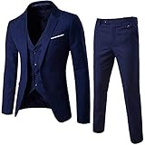 UJUNAOR Herren Slim Business Hochzeitsanzug 3-teiliges Set Jacke Weste Hose Anzug(Marine,CN M)