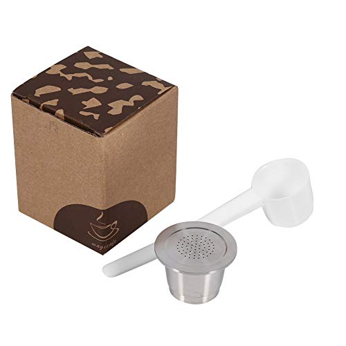 Nikou Kaffeekapsel - Nachfüllbare, Wiederverwendbare Kaffeekapsel aus Edelstahl mit Löffel, kompatibel for Nespresso-Maschinen
