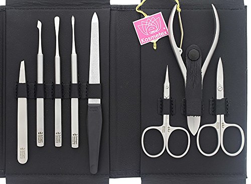 Maniküre Set, 8 tlg. Kosmetex Etui für Nagelpflege aus Leder mit feinsten Solinger Instrumenten.