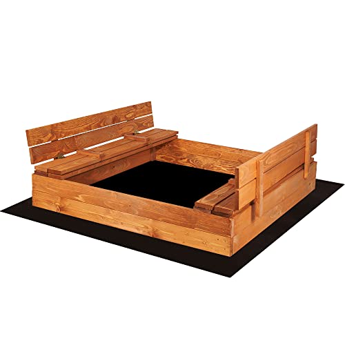 SPRINGOS Sandkasten mit Sitzbank 140 cm x 140 cm Abdeckung Holz Imprägniert Kindersandkasten Spielplatz