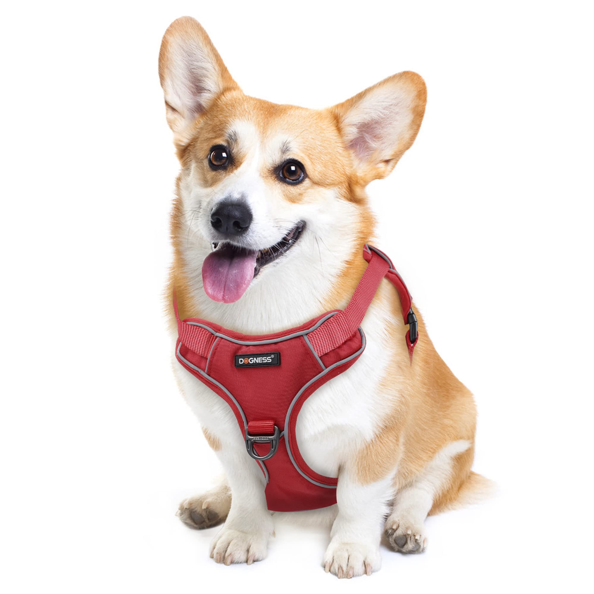 Dogness Hundegeschirr, reflektierend und gepolstert, mit einfachem Griff, Rot, M
