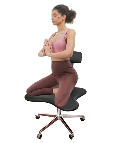 ENHEN Kniestuhl Meditationshocker zum Sitzen, Ergonomische Verstellbare Kinder Erwachsene Knienstuhlschreibtisch, ADHS Office Cross Legged Stuhl mit Lumbalunterstützung (Color : Black)