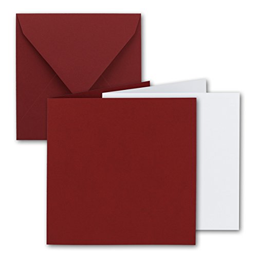 50x Quadratisches Faltkarten-Set - 15 x 15 cm - mit Brief-Umschlägen & Einlegeblättern - Dunkelrot - FarbenFroh by GUSTAV NEUSER