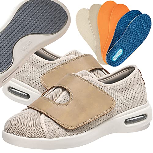 Schuhe Für Geschwollene Füße Orthopädische Diabetiker Schuhe Herren Damen Senioren Turnschuhe Freizeitschuhe Reha Schuhe Für Geschwollene Füße,Beige,43 EU