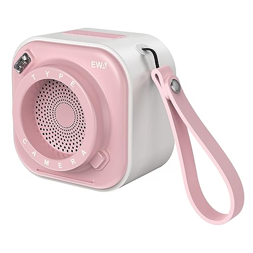 EWA Kabelloser Mini-Bluetooth-Lautsprecher mit Umhängeband, mit Bass-Radiator, einzigartiger Kamera-Look, unterstützt TF-Karten, klein Aber hohe Lautstärke, tragbar (Pink)