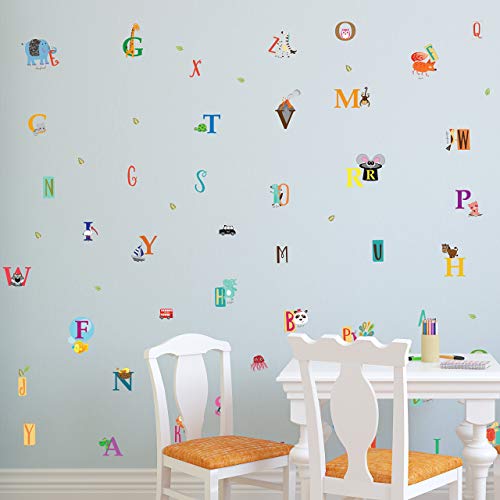 Walplus Selbstklebende Sticker Wohnzimmer für Jungen und Mädchen Kinder Wand Abziehbilder Wohnkultur Vinyl Küche Spruch Wanddekoration Froh Alphabet, 60cmx30cmx0.02cm