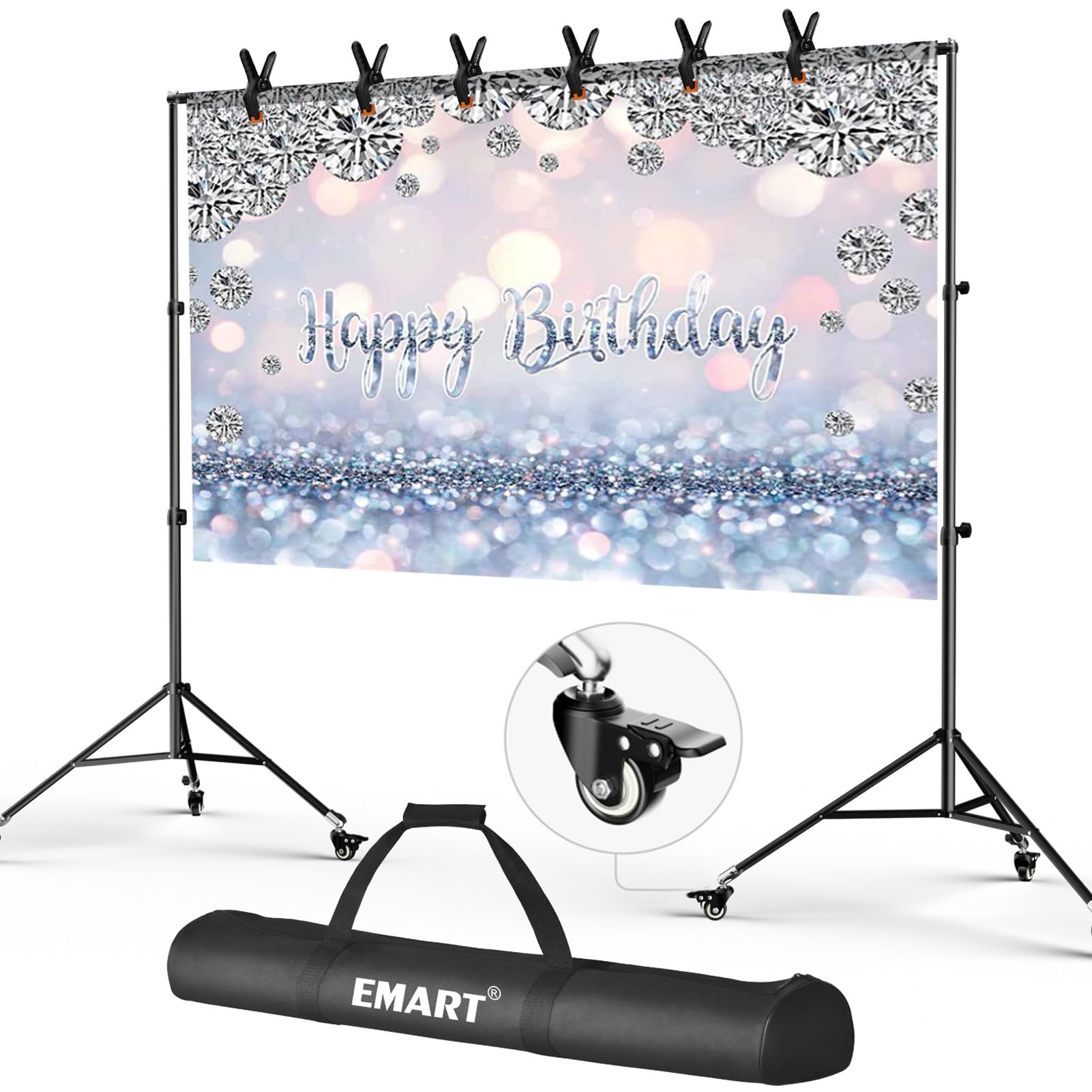 EMART Foto Hintergrund Ständer mit Rädern, 2x3m Verstellbarer Hintergrundsystem mit 6 Hintergrundklemmen für Foto Studio Video
