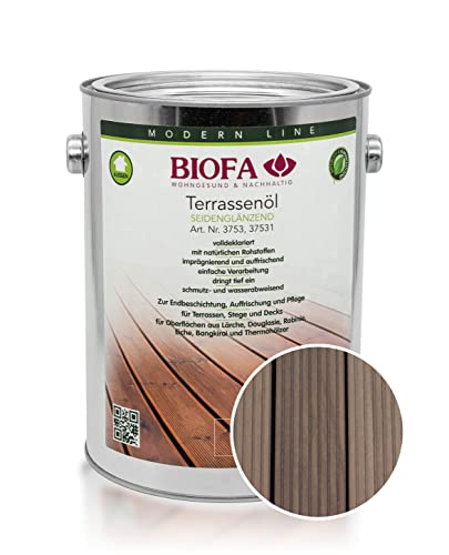 BIOFA Terrassenöl farbig 37531 Pflegeöl für Holzterrassen und Terrassen-Dielen aus Holz – Öl aus natürlichen Rohstoffen - Außenbereich (2,5L, Grau)