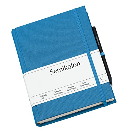 Semikolon (357560) Reisetagebuch Grand Voyage blanko azzurro (hellblau) - Tagebuch mit 304 Seiten - 2 Lesezeichen, Weltkarte, uva. - Notizbuch A5 - Format: 14 x 19,2 cm