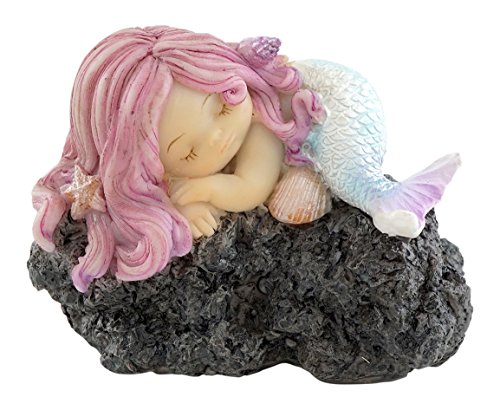 Top Collection Miniatur-Statue für Feengarten und Terrarium, schlafende kleine Meerjungfrau auf Felsen