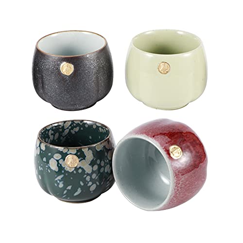 Agatige 4-teiliges Keramik-Teetassen-Set mit Geschenkverpackung, chinesische/japanische Vintage-Teetasse Kung Fu Teaware Sake Cup(#1)