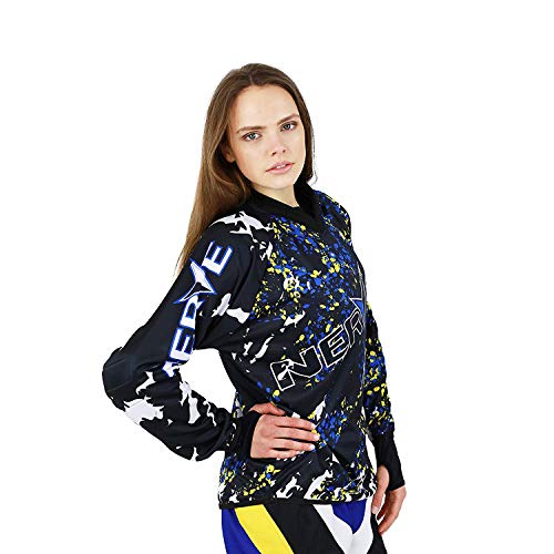 Motocross Cross Enduro T-Shirt Langarmshirt Herren Damen Splash Design Bemustert - schwarz-blau - L