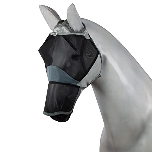 Horze Pferde Fliegenmaske Eira, Fliegenhaube mit Ohren und Nüsternschutz, Grau, C