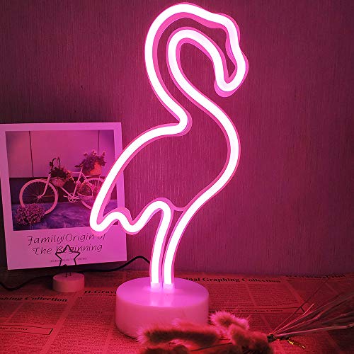Flamingo-Neonzeichen Indoor-Nachtlicht mit Halter-Unter Batterie/USB Operated Glowing Neon dekorative Zeichen LED-Licht für Wohnzimmer Schlafzimmer Christmas Party Supplies Kinder spielen Geburtsta