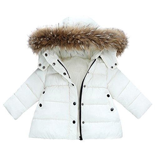 FeiliandaJJ Baby Mantel,Infant Toddler Mädchen Junge Winter Daunenjacke Kapuzenjacke Outwear Kinder Pelzkragen mit Reißverschluss Coat Warme Kleidung (80 (0~12Monate), Weiß)
