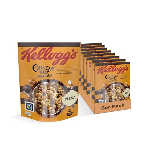Kellogg's Crunchy Nut Granola Choco & Nuts (8 x 380 g) – Knusper Müsli mit Schokolade und Nüssen – Schoko-Nuss Granola mit Vollkorn ohne künstliche Farb- und Aromastoffe