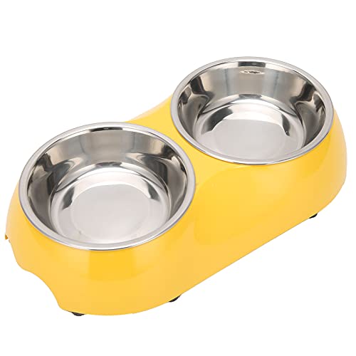 Hunde futterschale, 4 Farben Edelstahl rutschfeste Doppel Tiernahrung Wasserschalen Hunde futterschale für Mittlere und Kleine Haustiere[gelb S.] Näpfe