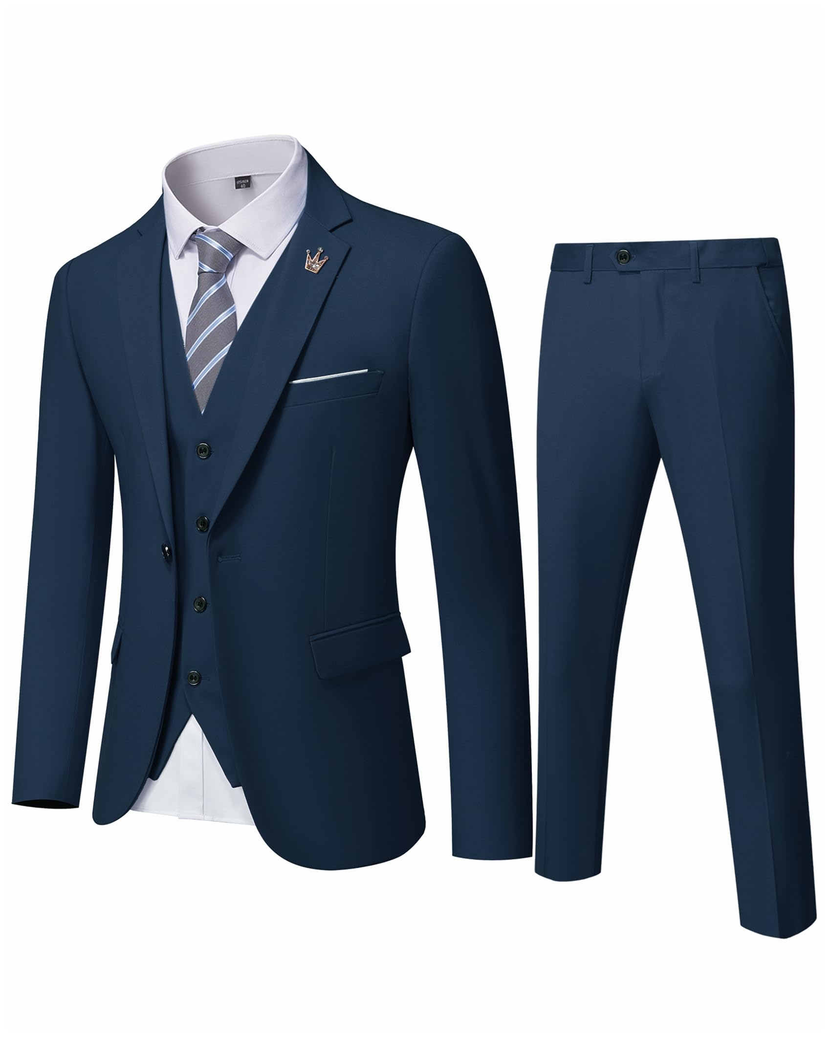 EastSide Herren Slim Fit 3-teiliger Anzug, Ein-Knopf-Blazer-Set, Jacke Weste & Hose, dunkelblau, S