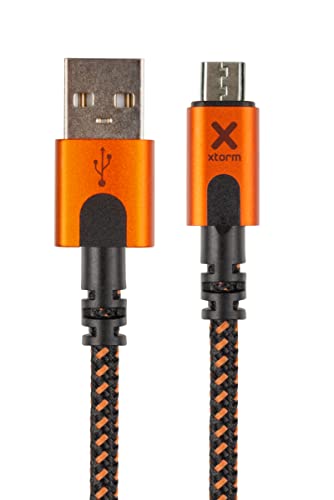 Xtorm Xtreme USB to Micro Cable (1,5m), Steckverbinder aus geflochtenem Nylonkabel, biegesicher, extra Robustes Material (33% Aluminium, 54% Nylongeflecht), Schwarz/Orange