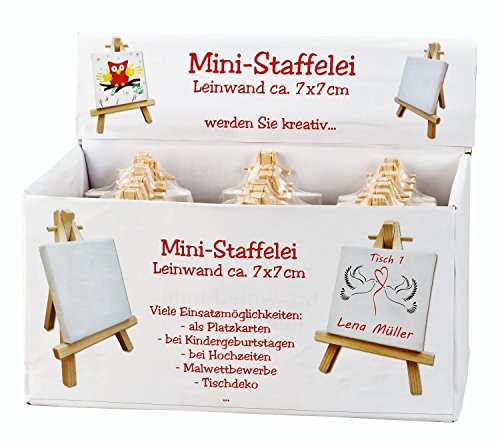 Geschenkestadl 24 Stück Mini Leinwand Keilrahmen auf Staffelei im Display Malen & Basteln Namensschild