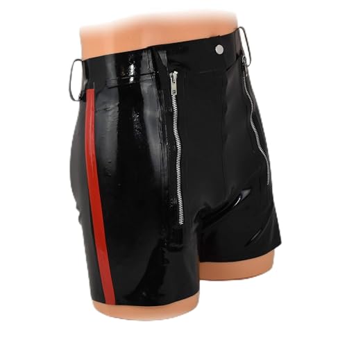 Latex Shorts mit Doppel-Reißverschluss Gürtelschlaufen Size:XL