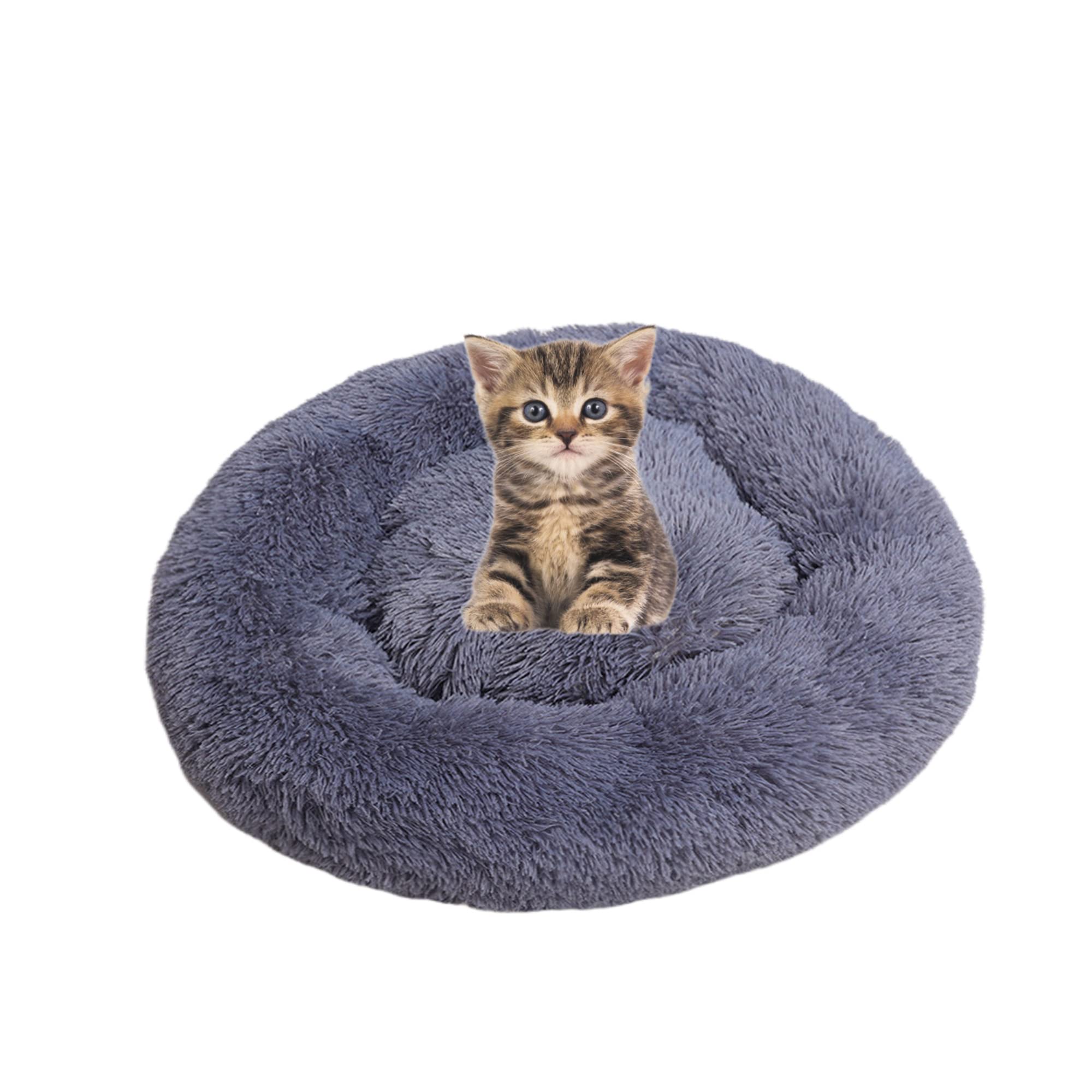 Donut Haustierbett Plüsch-Katzenbett für Indoor-Katzen für kleine, mittelgroße Haustiere, weiches, beruhigendes Schlafbett, flauschiges Hundebett waschbar selbstwärmend Kätzchen