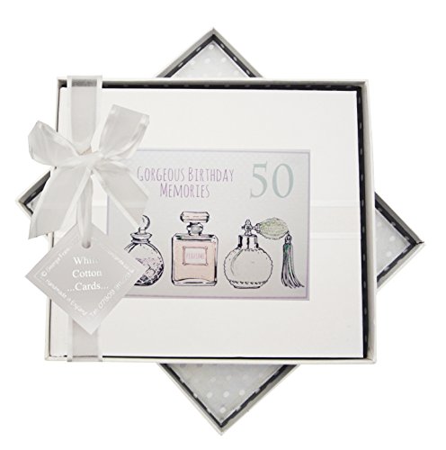 WHITE COTTON CARDS Erinnerungsalbum für 50. Geburtstag, Gästebuch, Parfüm Flaschen, weiß
