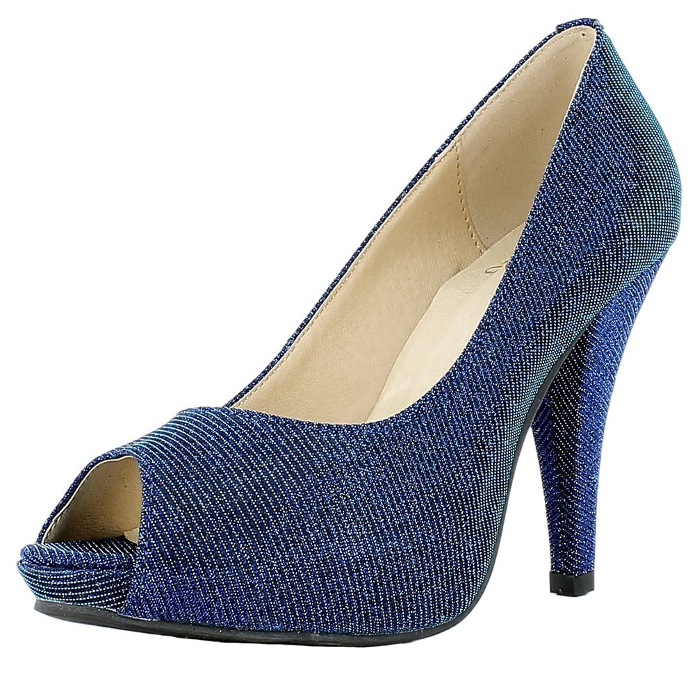 Das Kostümland Glitzer Peeptoe Damen Schuhe - Blau Gr. 42