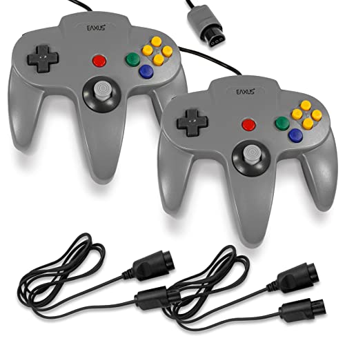 Eaxus® 2er Set Controller geeignet für Nintendo 64 + 18,m Verlängerungskabel - N64 Controller Gamepad, Grau