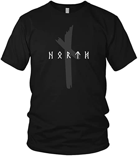 North - Original Runen Logo Merchandising Wikinger Walhalla Vikings Odin Thor - Herren T-Shirt und Männer Tshirt, Größe:3XL, Farbe:Schwarz/Grau
