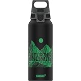 SIGG WMB ONE Pathfinder Black Wasserflasche (1.0 L), schadstofffreie und auslaufsichere Trinkflasche, federleichte Trinkflasche aus Aluminium, Made in Switzerland