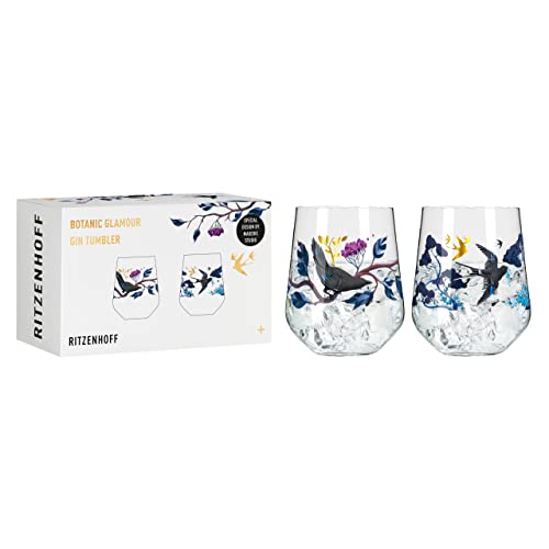 RITZENHOFF 3801002 Gin-Glas Set 700 ml - Serie Botanic Glamour Nr 1 – 2 Stück Tumbler mit Papierwelten – Made in Germany