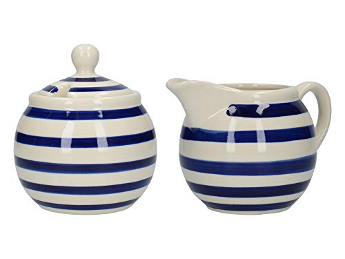 London Pottery Out of the Blue Milchkännchen und Zuckerdose im Streifendesign, Steingut, weiß/blau, 2-teilig