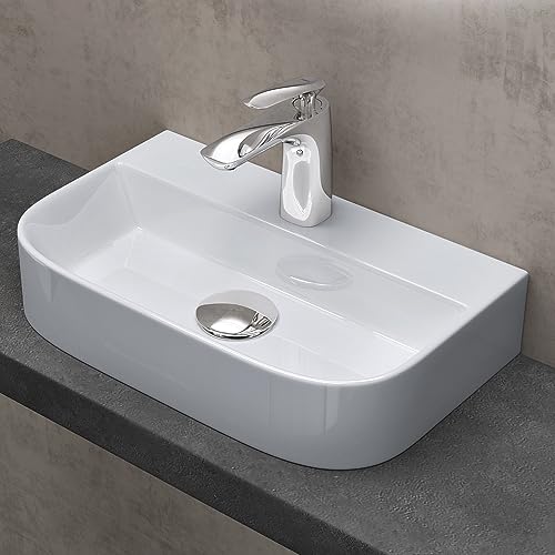 doporro® Aufsatzwaschbecken Hängewaschbecken Keramik 380x235x80 mm Gäste-WC weiß glänzend Handwaschbecken Waschschale Waschtisch Brüssel003