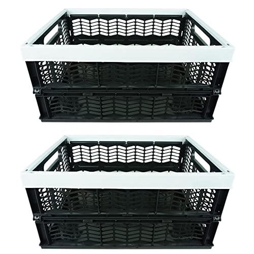 Novaliv Klappboxen faltbar stabil 2x 30L Grau Schwarz baskets Einkaufskiste Klappkisten Set Tragebox Aufbewahrung Einkaufskörbe Körbe Aufbewahrung Küche