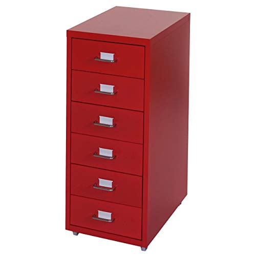 Mendler Rollcontainer Boston T851, Schubladenschrank Stahlschrank, 69x28x41cm 6 Schubladen - rot