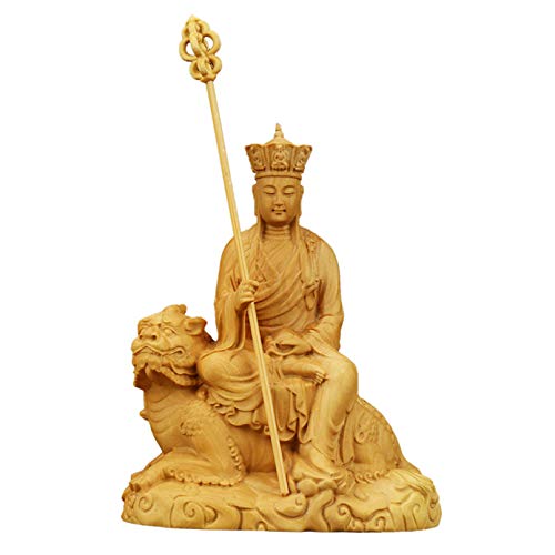 Pevfeciy Buddha-Statue Holzschnitzerei Kshitigarbha handgemachte Holzfiguren Holzschutzgottheit der Kinder Luxus Holzschnitzerei Statue Tsuge Glück/Glücksbringer buddhistischer Altar,Gelb