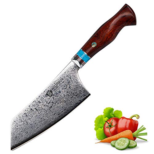 WILDMOK Fleischerbeil Profi 16cm Chinesisches Kochmesser - Damastmesser Super Edelstahl Nakiri Messer - Hand Gefertigt für Zuhause oder Restaurantküche