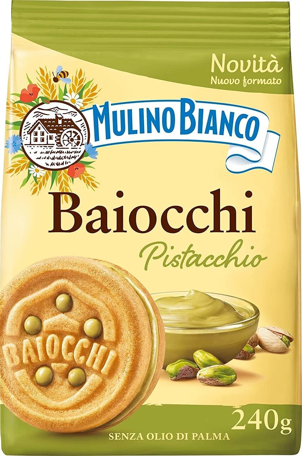 3x Mulino Bianco Baiocchi Pistacchio,Kekse mit Pistazien und Mürbeteig, ideal zum Frühstück oder Snack, ohne Palmöl 240g + Italian Gourmet Polpa di Pomodoro 400g Dose