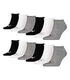 PUMA 12 Paar Sneaker Invisible Socken Gr. 35-49 Unisex für Damen Herren Füßlinge, Farbe:882 - grey/white/black, Socken & Strümpfe:43-46