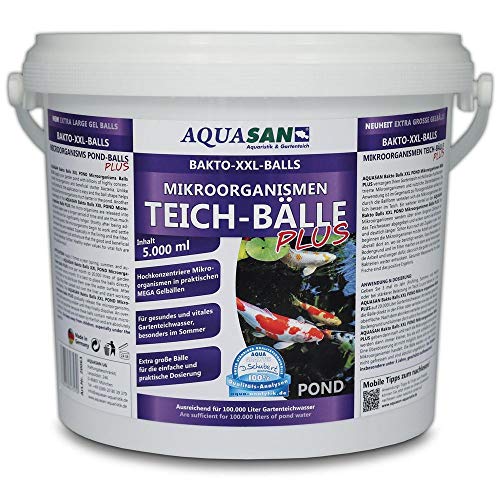 AQUASAN Gartenteich Mikroorganismen XXL Bakto-Balls Plus (GRATIS Lieferung in DE - Hochkonzentriert, extra große Gel XXL-Bälle - Starterbakterien, gesundes, vitales Teichwasser), Inhalt:5 Liter
