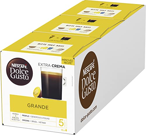 NESCAFÉ Dolce Gusto Grande Kaffee, 48 Kaffeekapseln, Arabica & Robusta Selektion, Feine Crema und kräftiges Aroma, Schnelle Zubereitung, Aromaversiegelte Kapseln, 3er Pack (3 x 16 Kapseln)