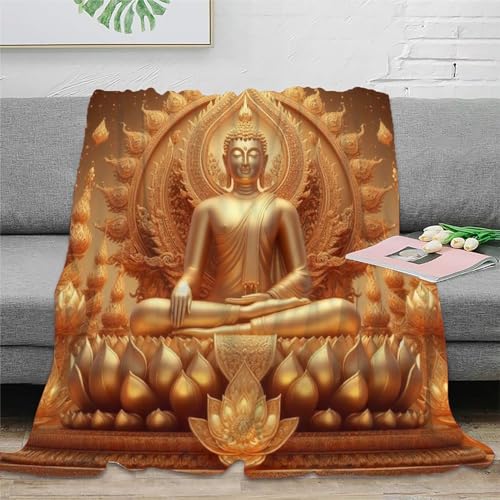 Buddha Flanell Sofadecke 3D Druck Zen-Muster Decke Weichen Flauschig Bett Decken Flauschig Warm Kuscheldecke for Erwachsene Kinder 60x80inch(150x200cm)