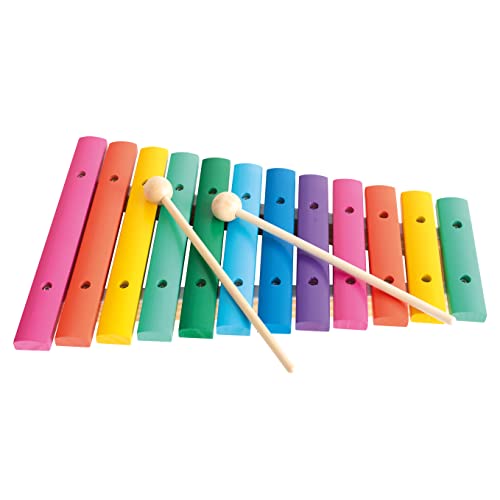 Bino 12-Ton-Xylophon, Spielzeug für Kinder ab 3 Jahre, Kinderspielzeug (Musikinstrument für Kinder, Xylophon aus Holz, 12 Töne, mit Klangplatten in Regenbogenfarben und 2 Klöppeln), Mehrfarbig