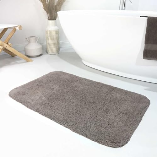 wecon home Moderner Flauschiger und waschbarer Badezimmerteppich aus Baumwolle - Ole (55 x 65 cm, Taupe)