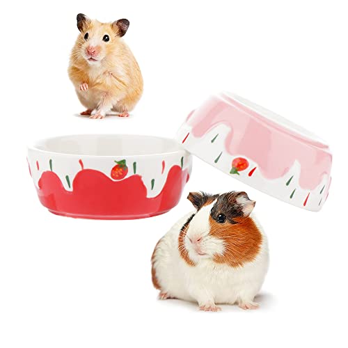 2 Stück Hamster-Keramikschalen, kleine Tiere, Anti-Dreh-Futter-Wasserschale für Kaninchen, Hamster, Meerschweinchen, Igel, Eichhörnchen (rosa und rot)
